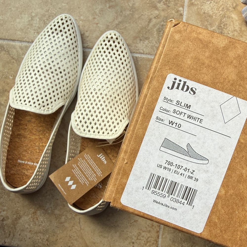 Jibs Slim Soft White Perforated Biodegradable Leather Slip On Sneaker Cork Sole